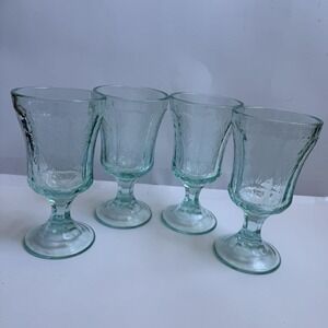 Vintage Depression Glass Recollection Madrid Teal Tall Glass Goblets Set of 4